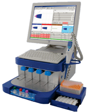 Image: Rotational thromboelastometry analyzer (Photo courtesy of ROTEM).